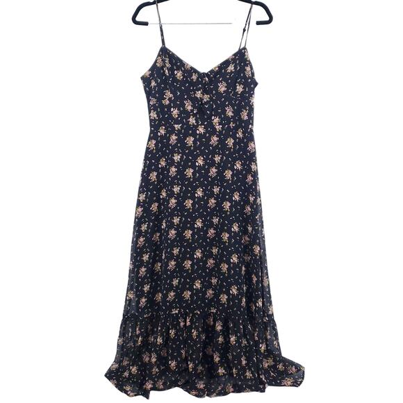 WAYF Retro Coq Y2k Babydoll Slip Dress Chiffon Floral TieKnot Lined Ruffle Hem M - Picture 1 of 16